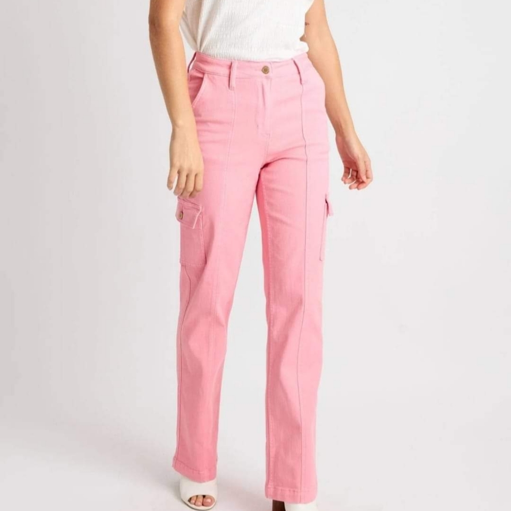 New Judy Blue Pink Garment Dyed Cargo Jeans - Picture 3 of 4